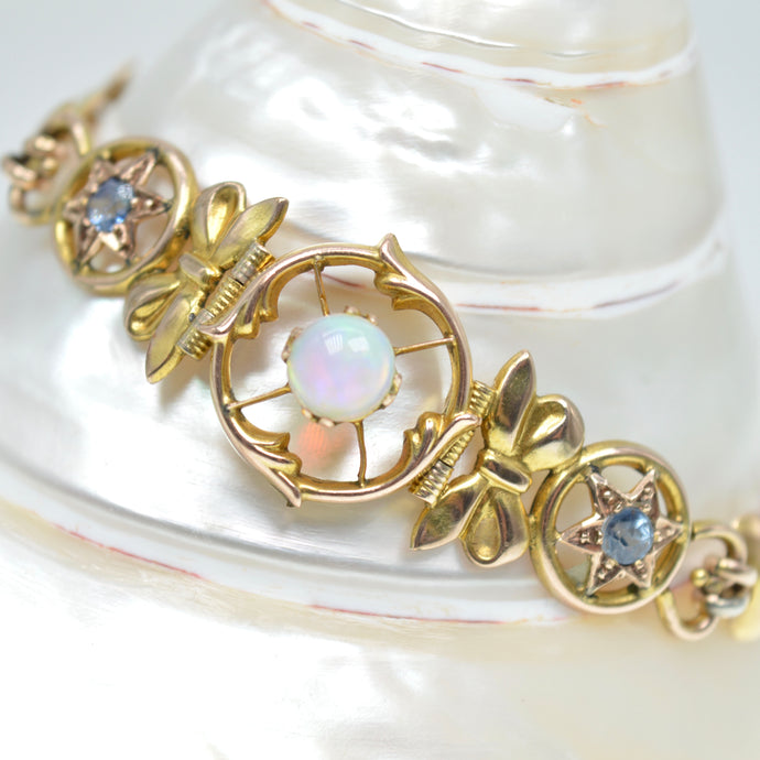 Antique Victorian 9ct Gold Opal & Sapphire Bracelet