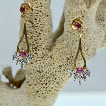 Load image into Gallery viewer, Vintage 9ct yellow gold amethyst &amp; diamond drop earrings
