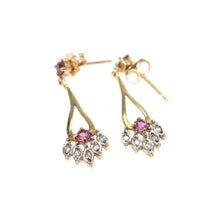 Load image into Gallery viewer, Vintage 9ct yellow gold amethyst &amp; diamond drop earrings
