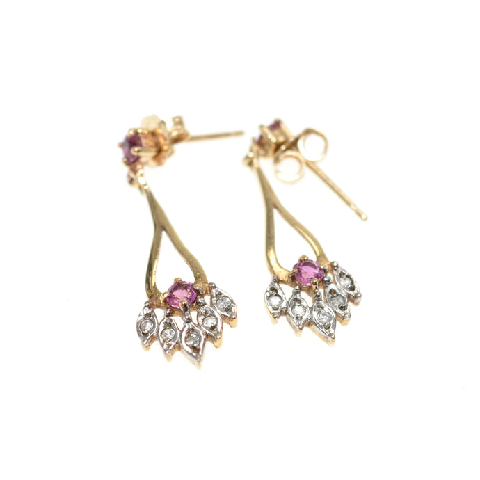 Vintage 9ct yellow gold amethyst & diamond drop earrings