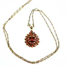 Load image into Gallery viewer, Vintage 9ct gold garnet cluster pendant and necklace
