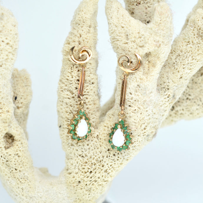 Lovely Emerald & Opal Drop Dangle Earrings