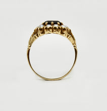 Load image into Gallery viewer, Victorian 9ct gold ring inset with garnet flanked by seed pearls
