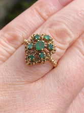Load image into Gallery viewer, Vintage 1970&#39;s 9ct gold emerald pear shaped cluster ring

